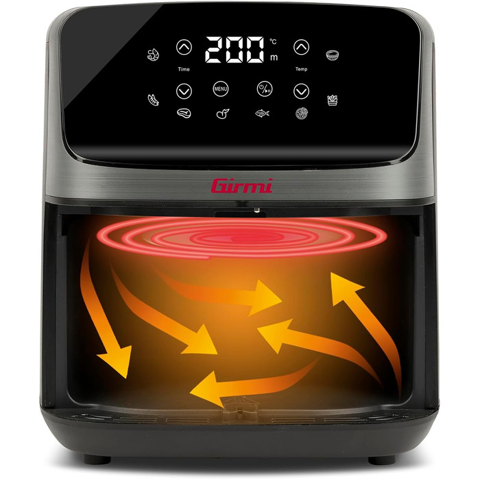 Аерофритюрниця Girmi FG27 Ecofrit Lite, 4.2 л, 1400 Вт, цифровий дисплей, 8 програм, таймер, без BPA та PFOA, сіра