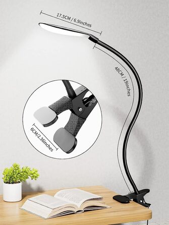 CRLL LED лампа з кліпсою USB для читання, настільна лампа з захистом очей, діммер, 5 кольорів і 5 рівнів яскравості, нічник для дітей, ідеальна для читання, малювання, шиття, манікюру