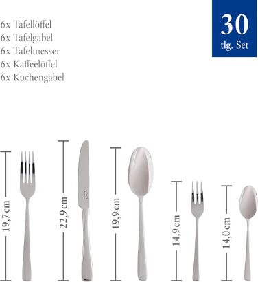 Набір столових приборів Villeroy & Boch Voice Basic 30 предметів для 6 осіб, нержавіюча сталь, для посудомийної машини