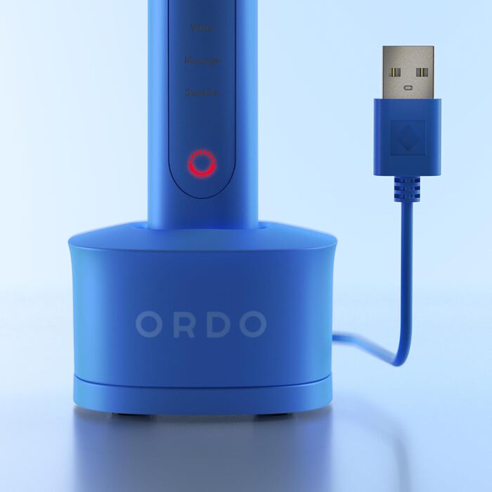 Електрична зубна щітка Ordo Sonic+ з кейсом для подорожі, фіолетового кольору (Арктичний блакитний). 4 режими чищення, швидка зарядка USB, для дорослих, смарт-технологія