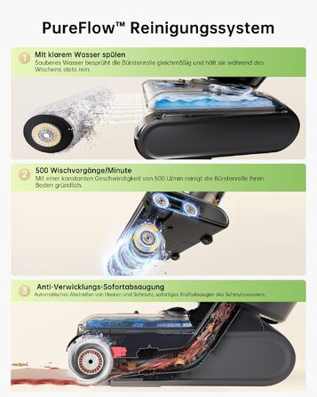 Акумуляторний пилосос Vexilar X7 180° для сухого та вологого прибирання з функцією миття підлоги, 40 хв роботи, самоочищення, 800 мл, для дому, хатніх тварин та дітей, чорний