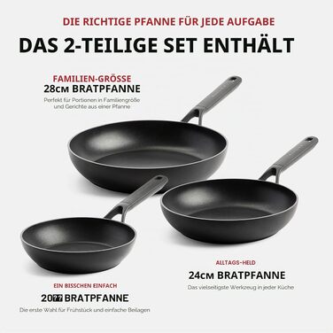 Набір сковорідок KitchenAid Classic для індукційних плит (20, 24, 28 см), твердоанодований алюміній з керамічним антипригарним покриттям без PFAS, чорний