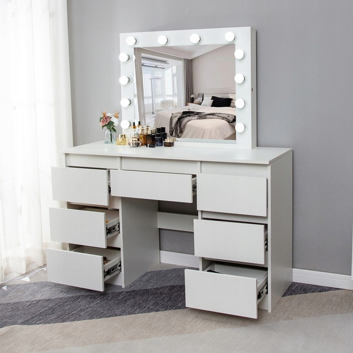 Туалетний столик ELDEN білий MDF з дзеркалом та шухлядами, 120x45x140 см
