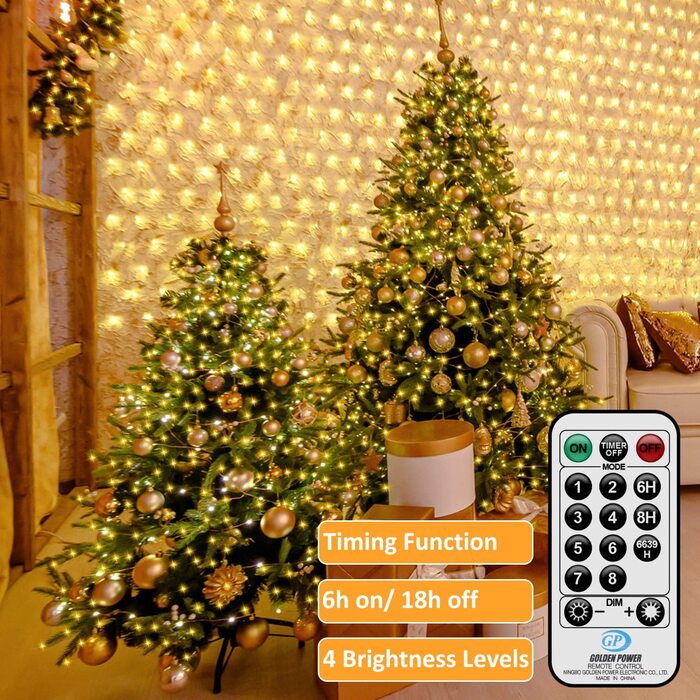 Світлодіодна гірлянда на батарейках GHUSTAR, 2 шт. по 12 м, 120 LED, для вулиці та приміщення, з таймером, 8 режимів, IP65, водонепроникна, теплий білий, для декору саду, балкона, вечірок і Різдва