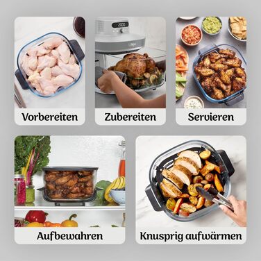 Скляна аерофритюрниця Ninja CRISPi PRO XL Air Fryer з 5 функціями, контейнерами CleanCrisp (5,7 л та 2,3 л) та кришкою для зберігання, біла, AS090EUGN