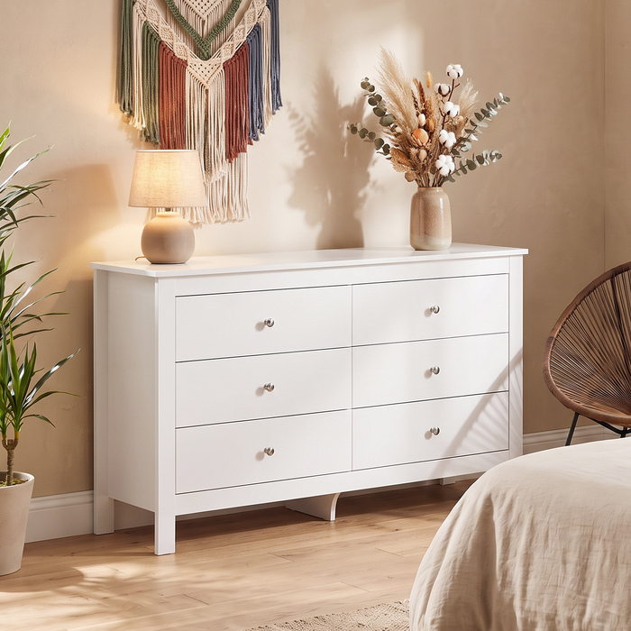 Комод на 6 шухляд, бічний столик (sideboard) з плавним ходом висувних ящиків для спальні, вітальні або передпокою, 118 x 39,5 x 75,5 см, білий