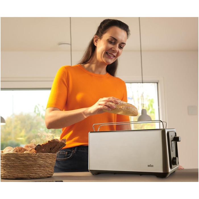 Тостер Braun PurShine HT 1610 BK, 2 слоти, 8 режимів підсмажування, розморожування, підігрів, решітка для булочок, чорний