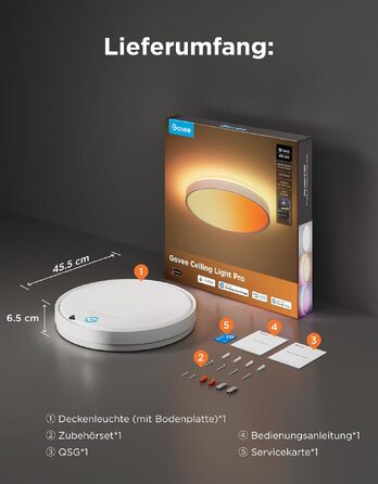 Стельовий світильник Govee RGBICWW Pro LED, 55W, 4800лм, диммований, круглий, Ø45.5см
