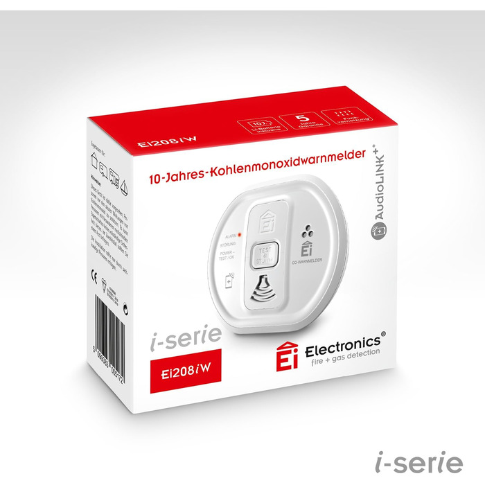 Детектор чадного газу Ei Electronics Ei208D (i-Series) з LCD-дисплеєм та батареєю на 10 років, автономний, білий