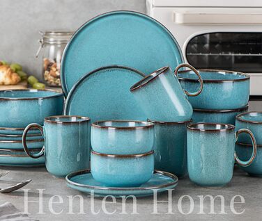 Обідні тарілки Henten Home, набір 4 шт, керамічні, 26 см, сині, для вечері, мікрохвильовка та посудомийка