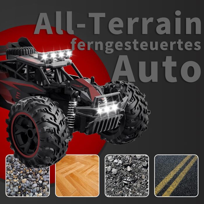 Радіокерований позашляховик Carox 1:18, 2.4 GHz, 25 км/год, Monstertruck з підсвічуванням (Червоний)