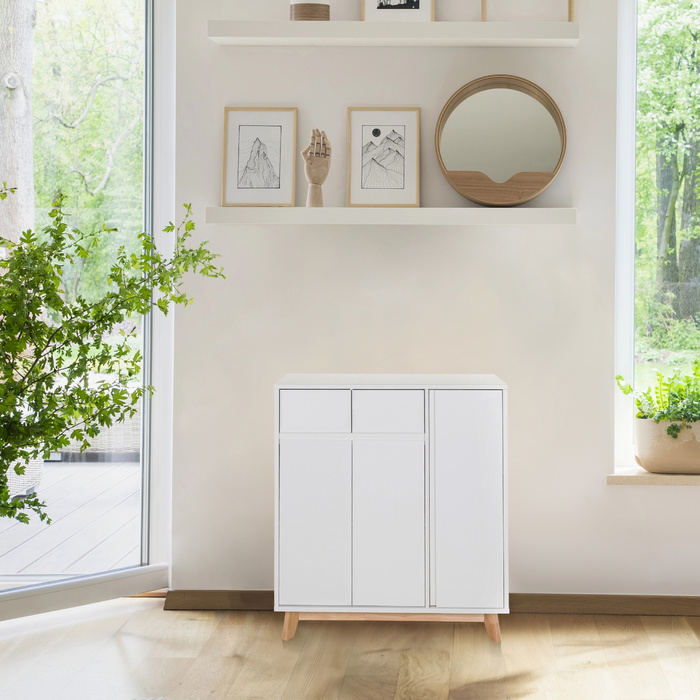 Тумба для взуття / комод ESTHA 80x34x85 см 2 висувних ящика 3 двері білий hjh LIVING