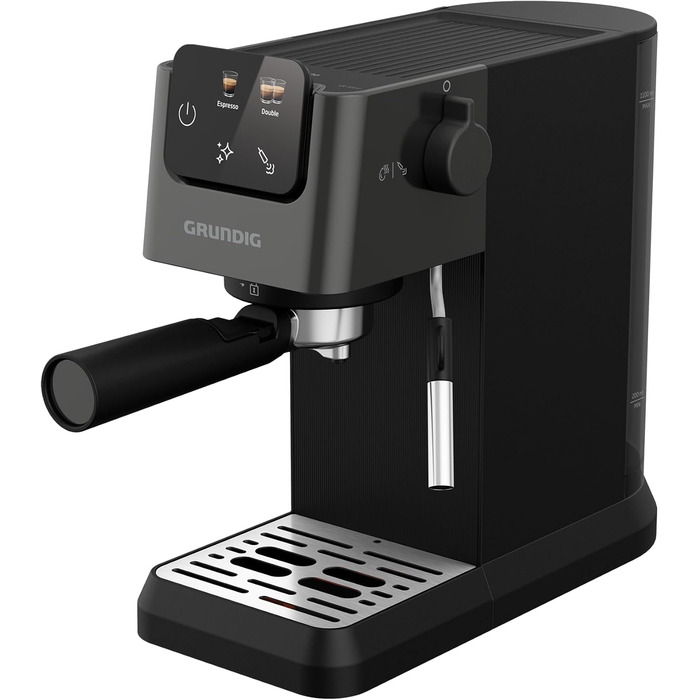 Кавоварка еспресо GRUNDIG KSM 4330 з насадкою для спінювання молока, сенсорним дисплеєм, для меленої кави, знімний резервуар, 1626 Вт, пам’ять, чорна