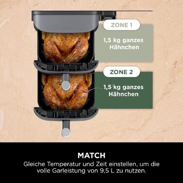 Вертикальна аерофритюрниця Ninja Double Stack XL Air Fryer 9,5 л з цифровим термометром, 6 функцій приготування, 2 рівні, сіра SL451EU