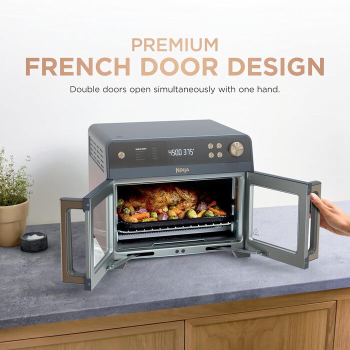 Мультипіч Ninja French Door Premier Air Fry Oven 10-в-1, 20.3 л, з аксесуарами (кошик 5 л, деко, решітки), FO101BK, Cyberspace