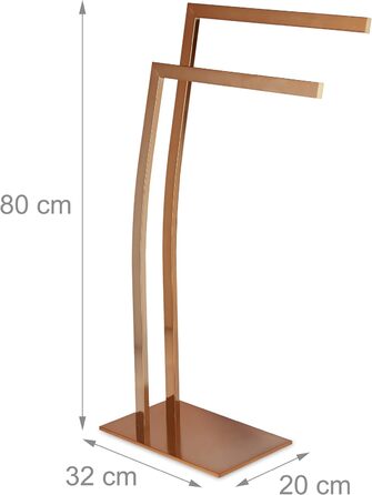 Підставка для рушників Relaxdays WIMEDO, 2 перекладини, 80x32x20 см, прямокутна основа, купер, нержавіюча сталь, для ванної кімнати