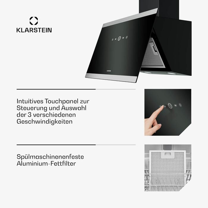 Витяжка кухонна Klarstein FlashLine 60, чорно-мідна, 524 м³/год, сенсорне керування, LED-підсвітка, клас A++, режим відведення та рециркуляції, 60 см