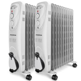 Електричний масляний радіатор Aigostar Pangpang 2300W, 11 секцій, з термостатом та 3 режимами нагріву, мобільний обігрівач (Білий, 2 шт)