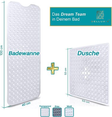 Протиcковзкий килимок для ванни Delluxia 100x40 см, прозорий, BPA-free, з 2 гачками