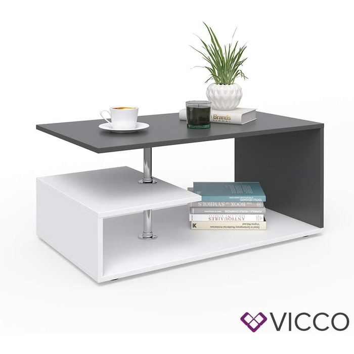 Журнальний стіл Vicco Guillermo білий/антрацит 91x41x53 см