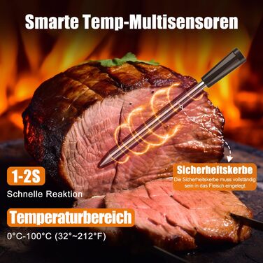 Бездротовий м'ясний термометр INSMART Bluetooth 100м, водонепроникний IPX7, з розумним додатком для духовки, гриля, коптильні, аерофритюрниці, основний колір