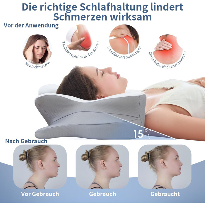 Подушка для шиї з піни Memory Foam: ергономічна підтримка, зняття болю, дихаючий чохол для сну на боці, спині та животі