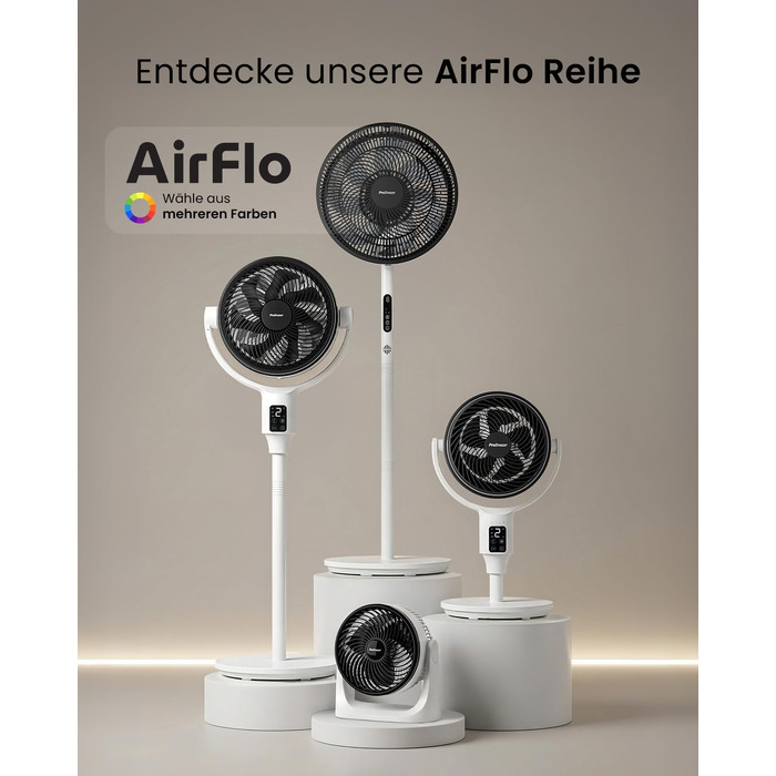 Вентилятор підлоговий Pro Breeze AirFlo Slim: 3 в 1, 70/100/130 см, 9 швидкостей, тихий, з пультом, таймером, для спальні та офісу (білий)