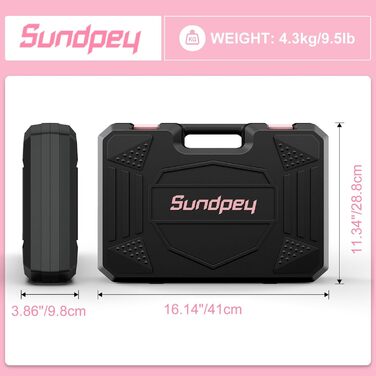 Набір інструментів Sundpey 206 предметів з акумуляторною викруткою 12V, рожевий – для дому та ремонту