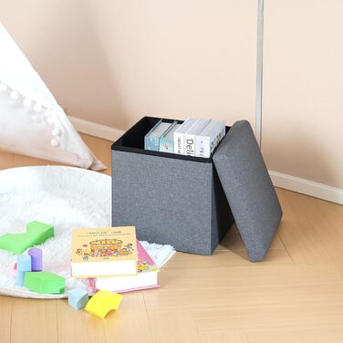 Складаний пуф-скриня Bonlife 30x30x30 см, сіра, з м'яким сидінням, для зберігання іграшок і речей, дитяча, оббивка з S-льону