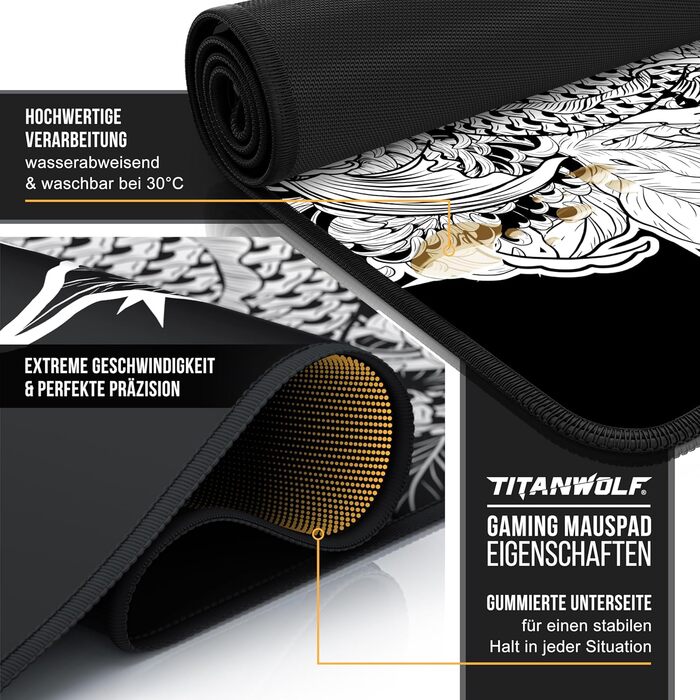 Килимок для миші TITANWOLF XXL 1000x600mm з мотивом Koi Tattoo – великий килимок для геймінгу, покращена точність та швидкість
