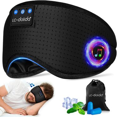 LC-dolida маска для сну з Bluetooth-навушниками, маска для сну для жінок і чоловіків, бавовняна очна маска, що переться, з мікрофоном для подорожей, сну, йоги, медитації