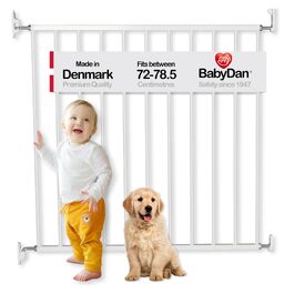 Захисний бар'єр BabyDan Aarhus 72-78.5 см, білий, металевий. Дитячі сходи, бар'єр для тварин - вироблено в Данії