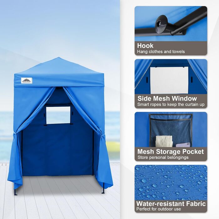 Розкладана переодягальня Eagle Peak Flex Ultra Compact - 1.2 x 1.2 м (5x5 ft), для басейну, фотосесій, кемпінгу, біла/світло-блакитна