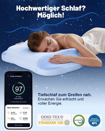 Подушка для шиї та голови IDEA з Memory Foam, ортопедична, антихропічна, для сну на боці, спині та животі (1 шт)