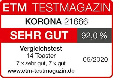Тостер Korona 21666, 2 скибки, 810 Вт, кремовий, з підставкою для булочок, регулювання ступеня підсмажування, функції розморожування, підігріву, піддон для крихт, центрування хліба