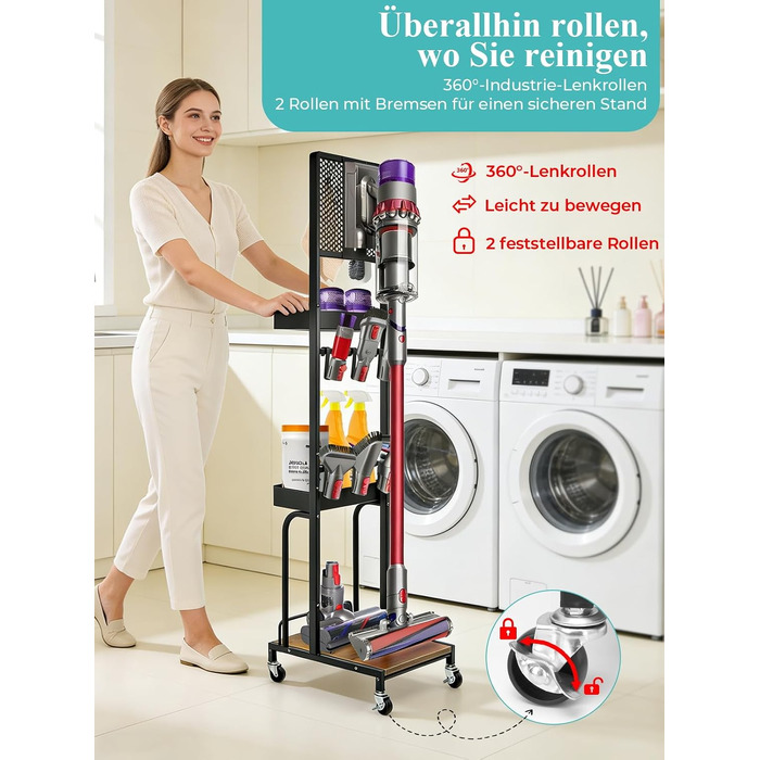 Металевий стійка-тримач JUPELI для пилососів Dyson V16, Gen5, V15, V12, V11, V10, V8, V7, V6 — підставка для зберігання пилососа та аксесуарів, підлогова, без свердління (чорна)