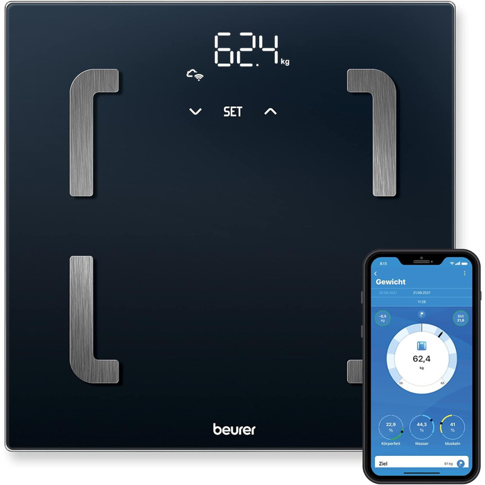 Цифрова діагностична вага Beurer BF 880 з Wi-Fi та Bluetooth, аналізатор складу тіла, вимірювання жирової та м'язової маси, до 180 кг, сумісна з додатком