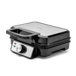 Вафельниця електрична Duo 1200W з антипригарним покриттям та регулюванням температури, срібляста (на 2 вафлі)
