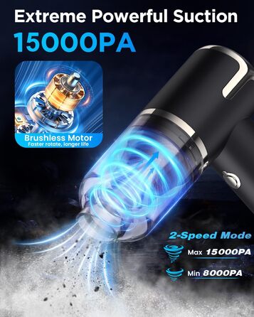 Портативний пилосос NIBSHOOM 4-в-1, 15000 Па, акумуляторний, USB-C швидка зарядка, 2 швидкості, для авто, дому, офісу