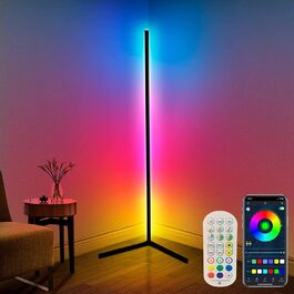 LED торшер DeeprBling для вітальні 165 см, кутова RGB лампа з димуванням, пультом і додатком, 16 млн кольорів, музичний та DIY-режими, таймер, для спальні, ігрової кімнати, офісу, читального залу, трикутна база
