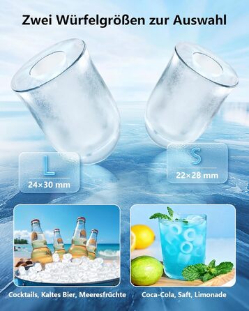 Льодогенератор портативний Klein Ice Maker 12 кг/24год, швидке виробництво льоду (8 кубиків за 6 хв), 2 розміри кубиків, самоочищення для дому, кухні, кемпінгу, вечірок
