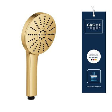 Душова лійка GROHE Vitalio Joy+ 120 Gold з функцією AquaBooster, 3 режими струменя, водоощадна (8 л/хв), універсальне підключення, 1348640000