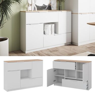 Комод Vicco Betti білий/дуб сонома 120x84 см, 2 двері, 2 шухляди, 1 відкрита полиця
