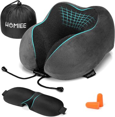 Подушка для шиї HOMIEE, подушка для подорожей, автомобіль, memory foam, ортопедична, для сну, офісу, подорожей (сіра)