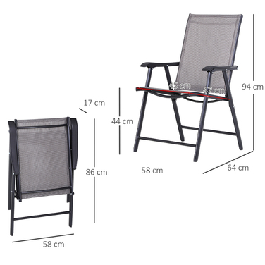 Outsunny Camping Chairs Набір з 2 розкладних крісел Підлокітник Крісло для риболовлі металеве сіре 58x64x94см