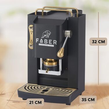 Кавомашина FABER Deluxe 3.0 ESE 44мм, чорна: професійна кавоварка з електроклапаном, скляним резервуаром 1л та латунним пресом для кавових таблеток