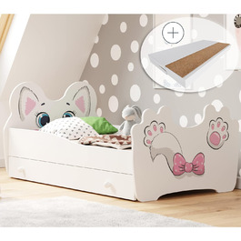 Дитяче ліжко Kids Collective 80x160 см з матрацом, шухлядою, дерев'яне, мотив кішка, європейське виробництво