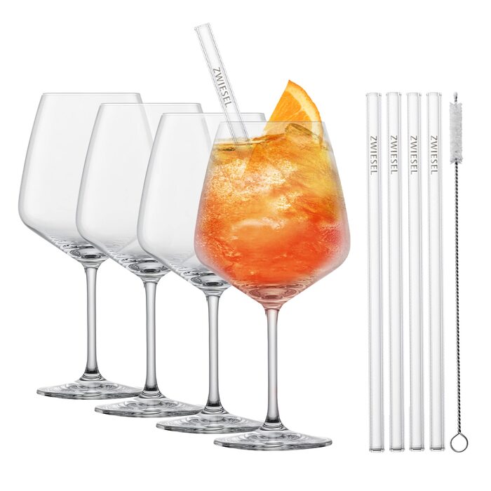 Набір коктейльних келихів SCHOTT ZWIESEL After Work Drinks: 4 склянки з Tritan-кришталю, 4 скляні трубочки та щітка для чищення, стійкі до миття в посудомийній машині, Made in Germany