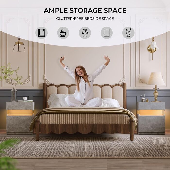 Тумбочка Cubehom з шухлядою і LED-підсвіткою, мармурова біла, дерев'яна, приліжкова тумба для спальні