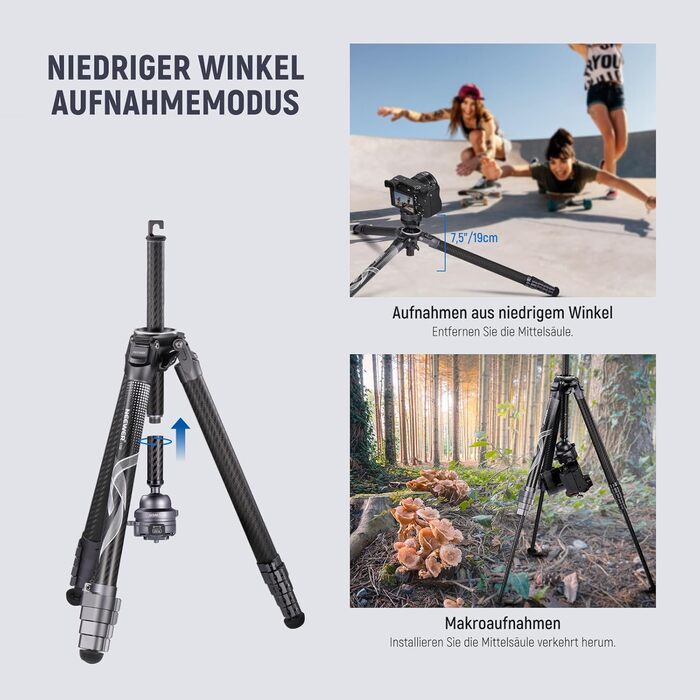 NEEWER LITETRIP LT32 Карбоновий штатив 157 см з 360° панорамною головкою, ±15° рівнем, знімною центральною віссю, швидкозатискачем Arca, сумісний з Peak Design Capture V3